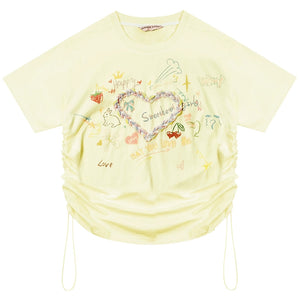 Drawstring Love Print Top