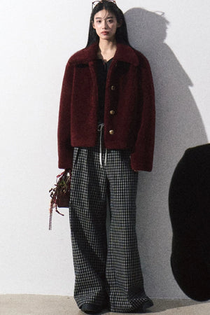 Drawstring Plaid Wide-Leg Pants