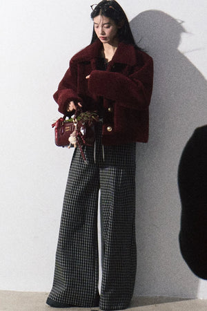 Drawstring Plaid Wide-Leg Pants