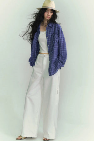 Drawstring Pocket Plaid Shirt