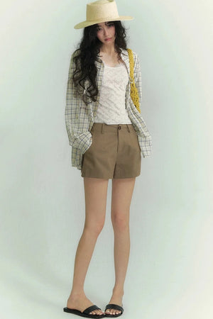 Drawstring Pocket Plaid Shirt