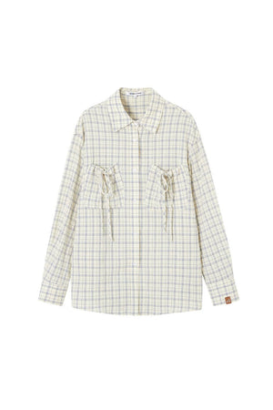 Drawstring Pocket Plaid Shirt