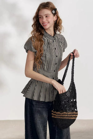 Drawstring Polo Collar Top
