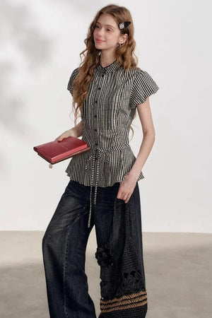 Drawstring Polo Collar Top