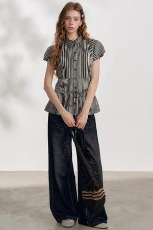 Drawstring Polo Collar Top