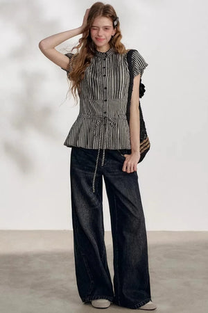 Drawstring Polo Collar Top