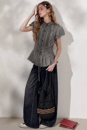 Drawstring Polo Collar Top