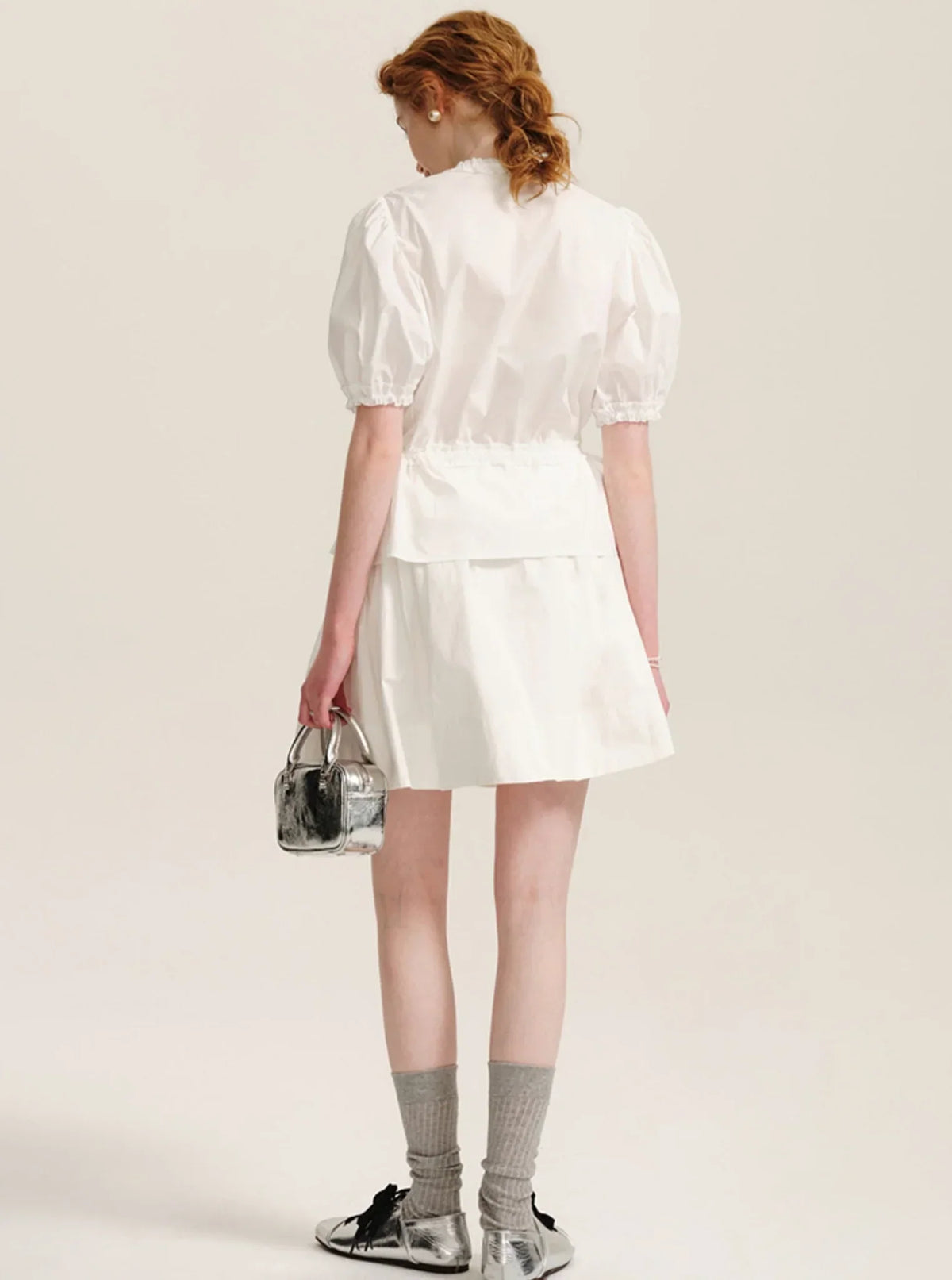 Drawstring Waist Puff Sleeve Shirt Set-Up