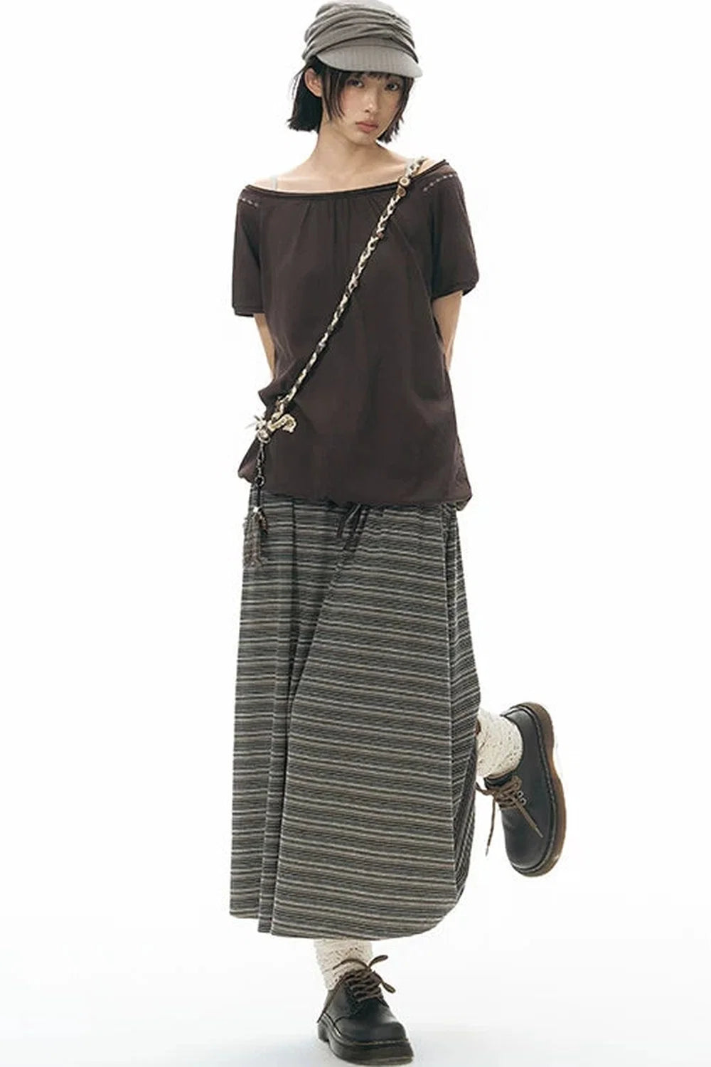 Drawstring Waist Striped Skirt
