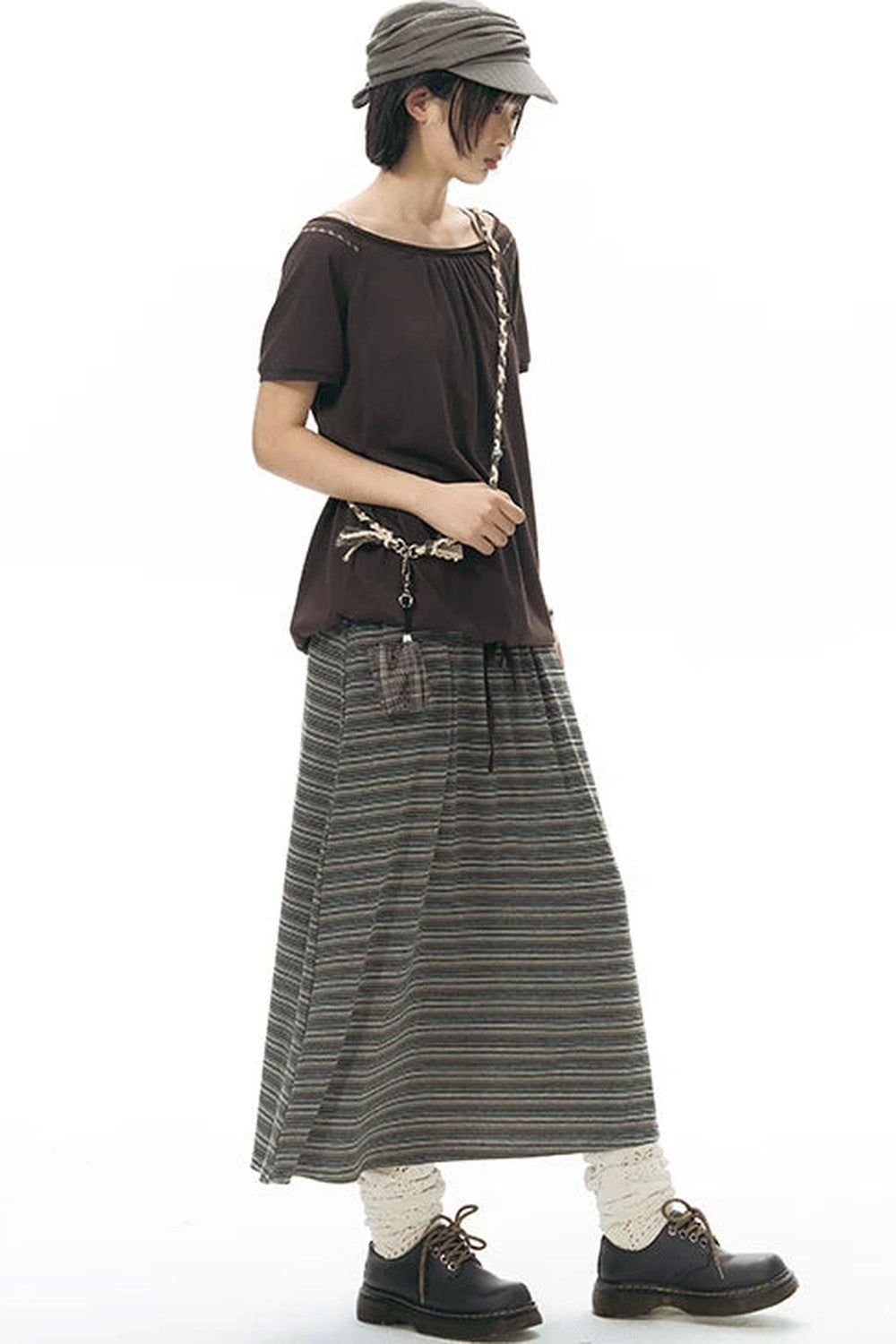 Drawstring Waist Striped Skirt