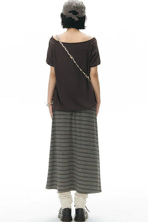 Drawstring Waist Striped Skirt