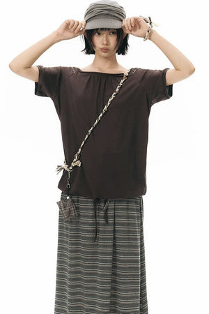 Drawstring Waist Striped Skirt