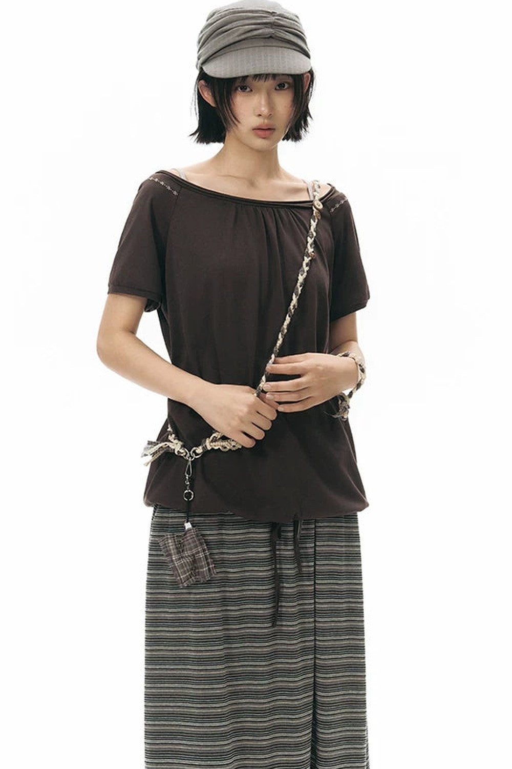 Drawstring Waist Striped Skirt