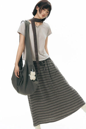 Drawstring Waist Striped Skirt