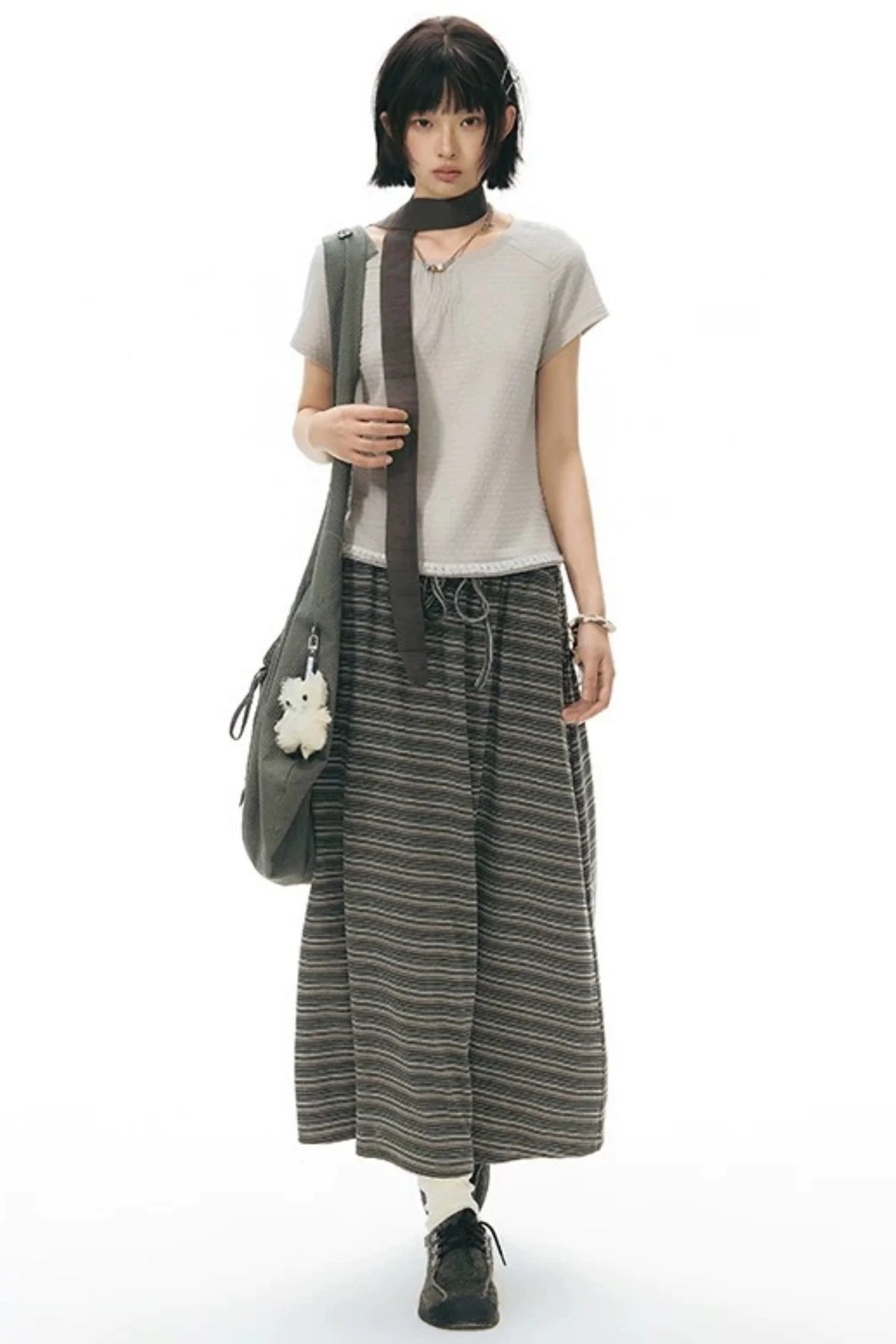 Drawstring Waist Striped Skirt