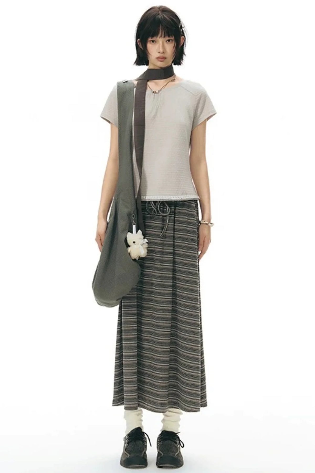 Drawstring Waist Striped Skirt