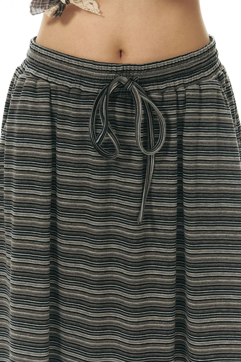Drawstring Waist Striped Skirt