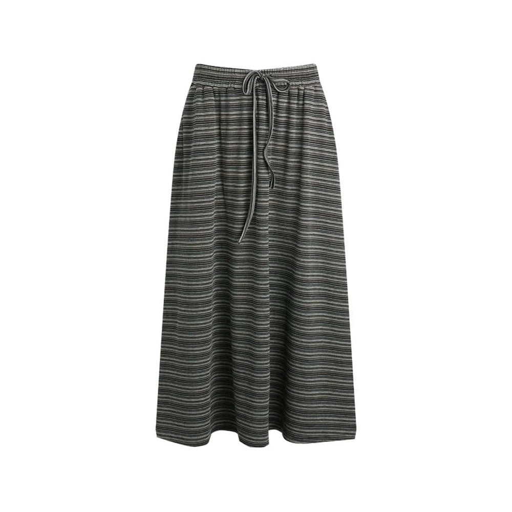 Drawstring Waist Striped Skirt