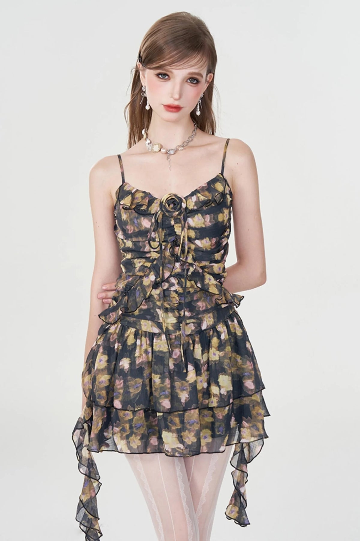Dreamy Floral Ruffle Halter Dress
