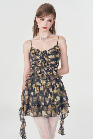 Dreamy Floral Ruffle Halter Dress