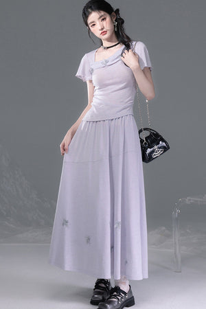 Dreamy Purple 3D Floral Knit Top and Skirt Set