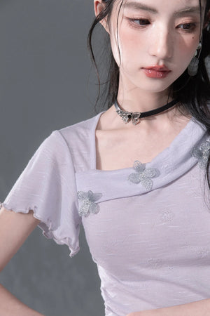 Dreamy Purple 3D Floral Knit Top and Skirt Set