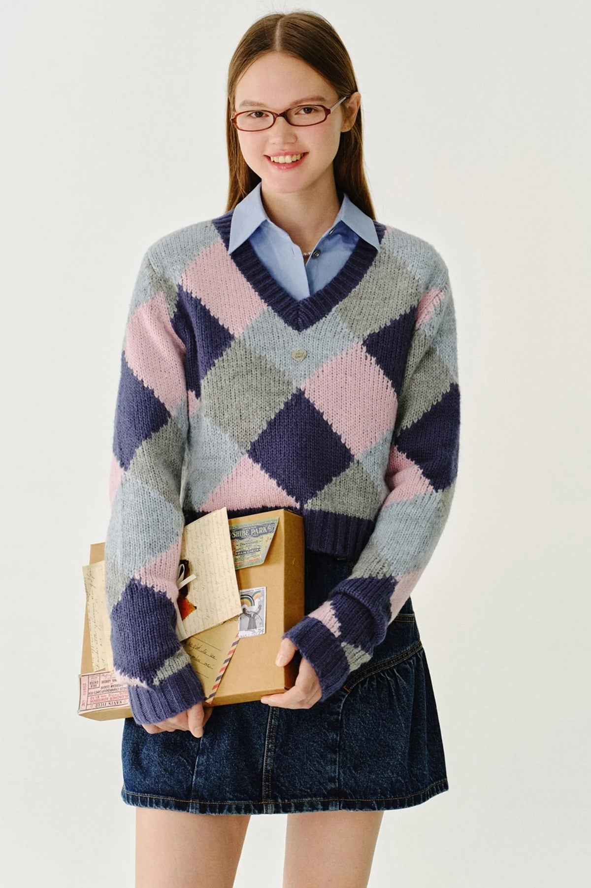 Dropped Shoulder Knit V-Neck Sweater Top