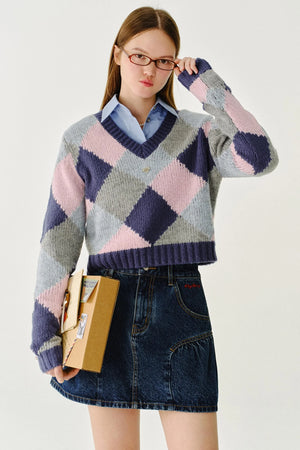 Dropped Shoulder Knit V-Neck Sweater Top