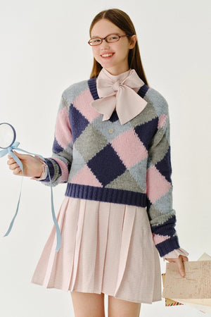 Dropped Shoulder Knit V-Neck Sweater Top