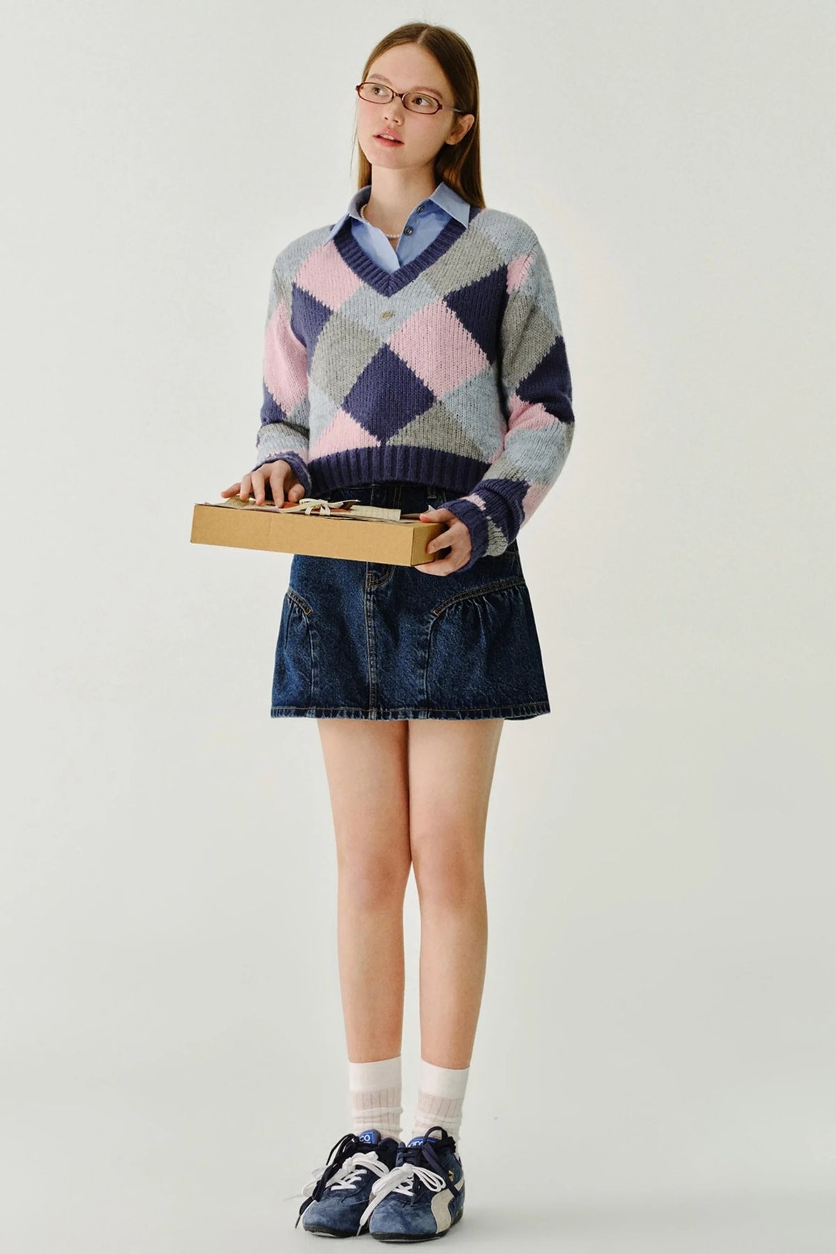Dropped Shoulder Knit V-Neck Sweater Top