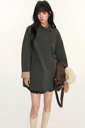 Dual-Purpose Plaid Patchwork Trench Coat
