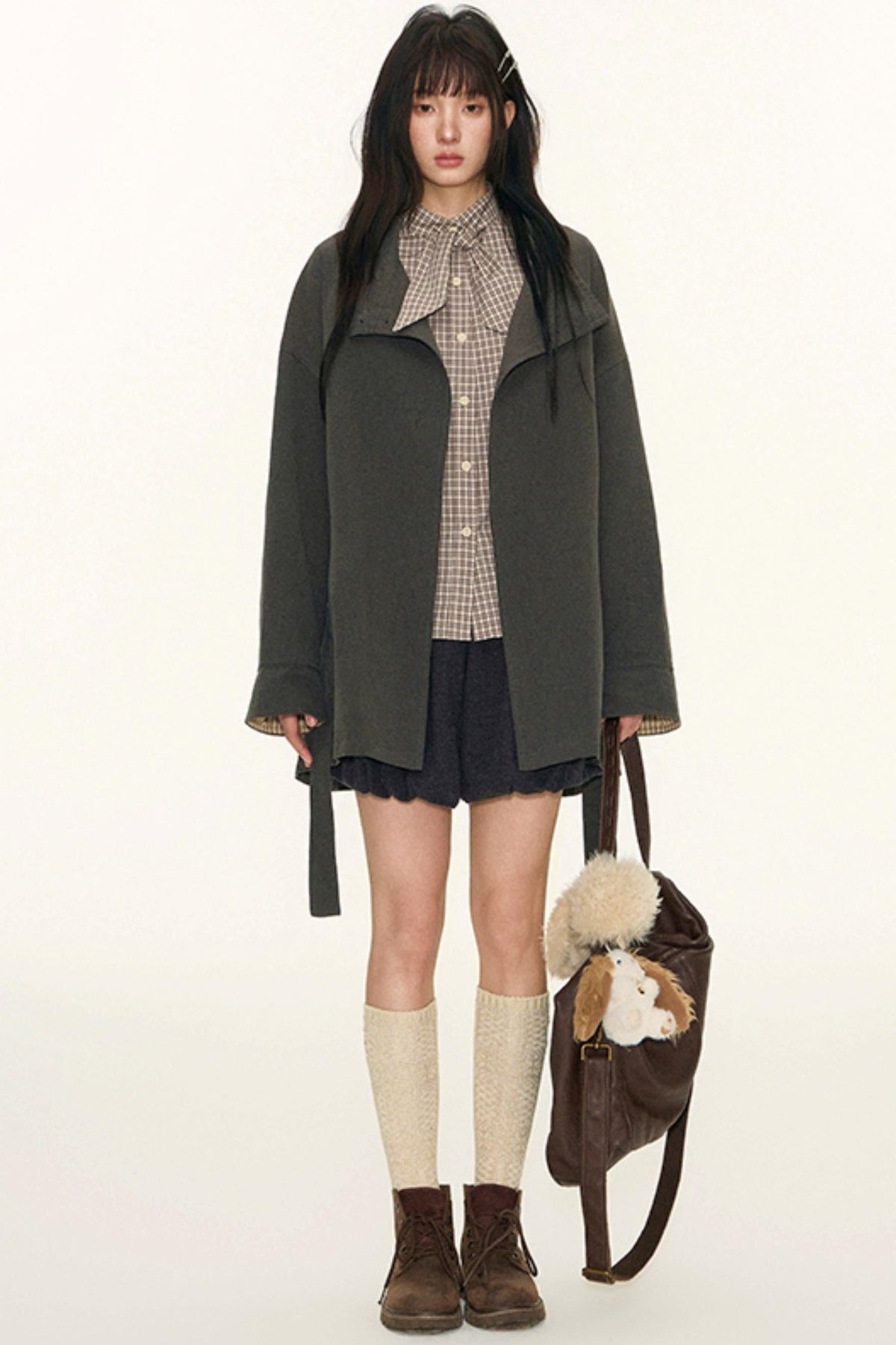 Dual-Purpose Plaid Patchwork Trench Coat