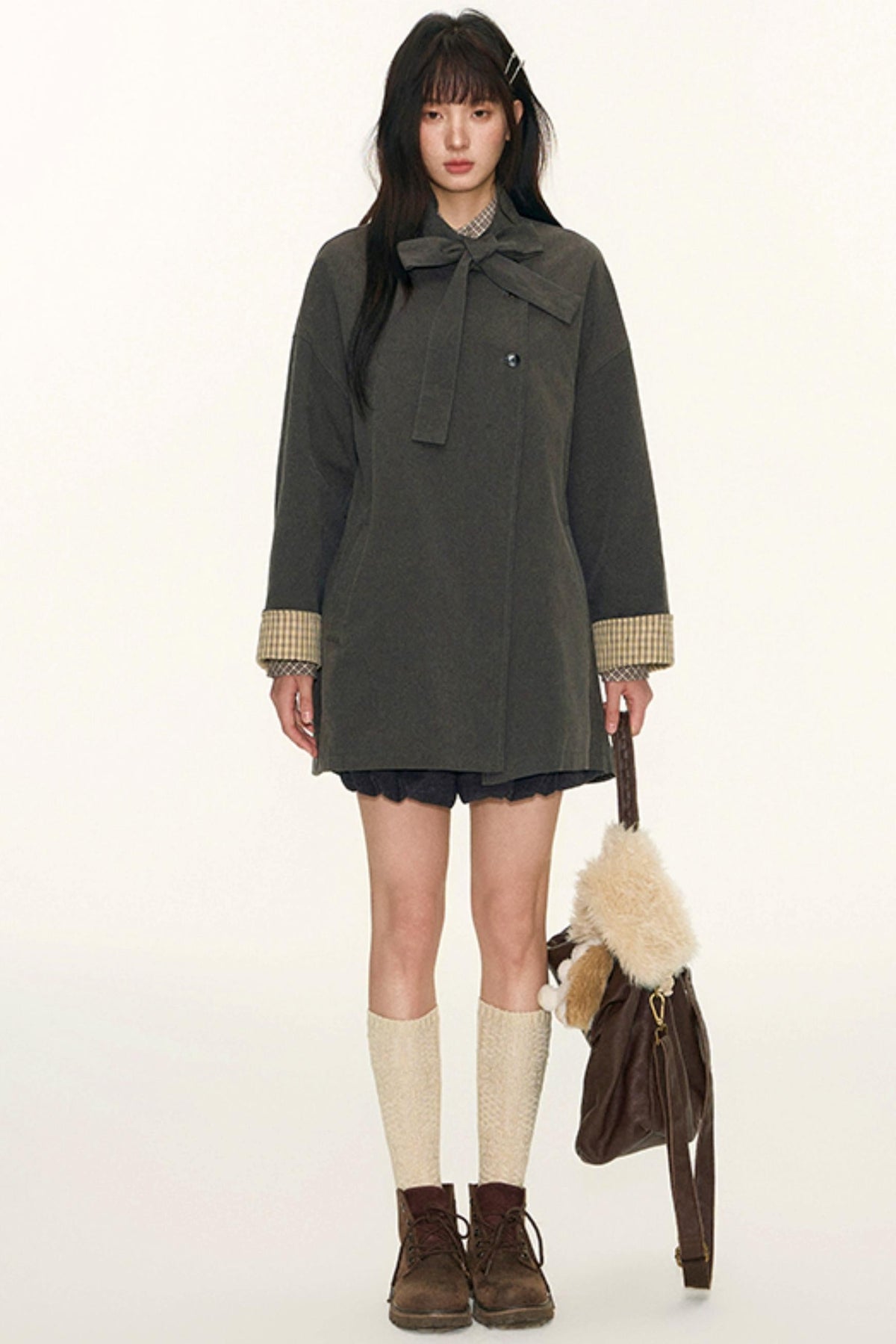 Dual-Purpose Plaid Patchwork Trench Coat