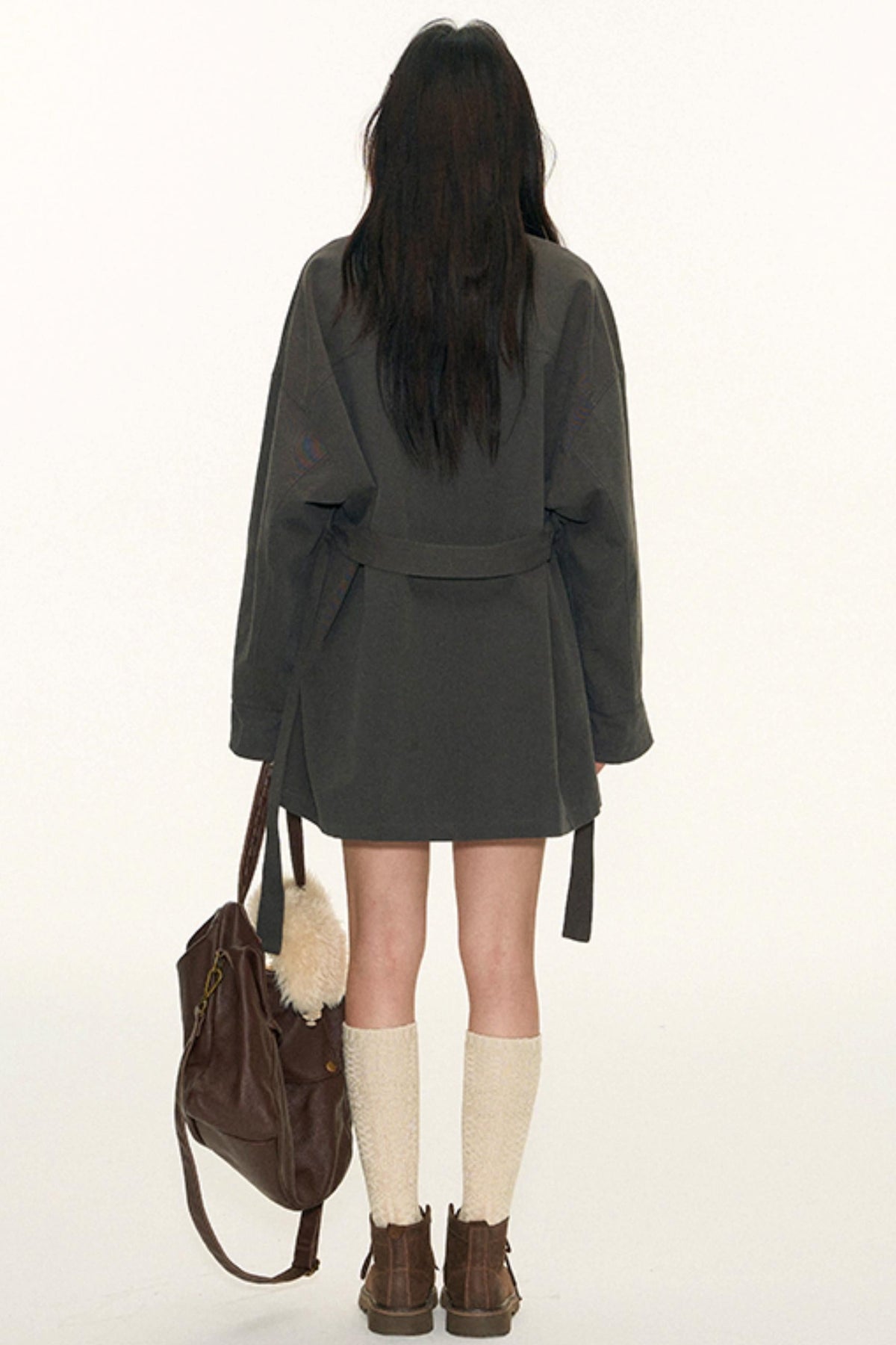 Dual-Purpose Plaid Patchwork Trench Coat