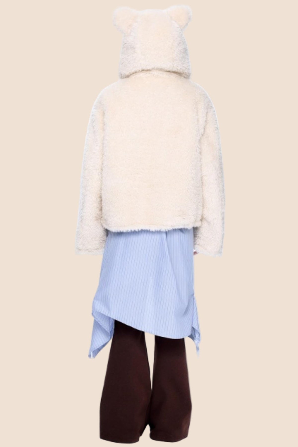 Ear-Flap Striped Faux Shearling Jacket