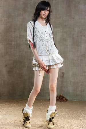 Earthy Orange Belt With Retro Lace Shirt Set-Up