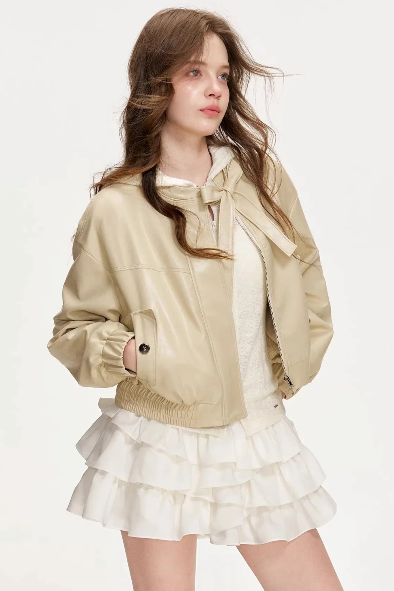 Eco-Friendly Bowknot Leather Jacket