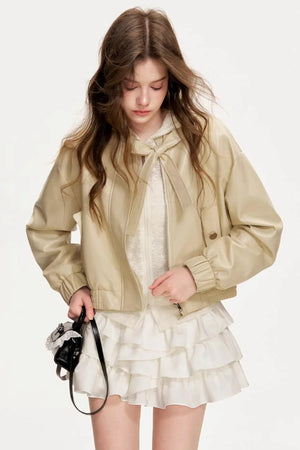 Eco-Friendly Bowknot Leather Jacket