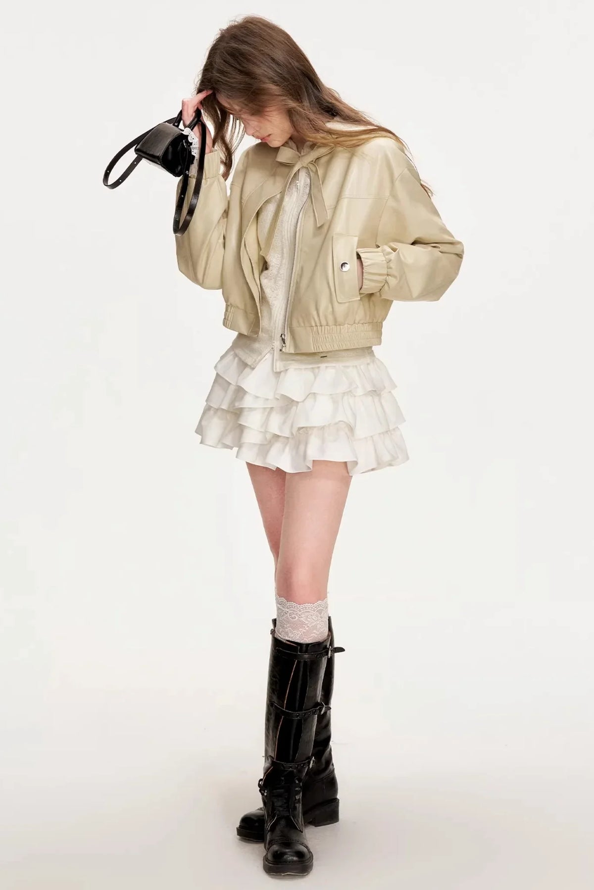 Eco-Friendly Bowknot Leather Jacket