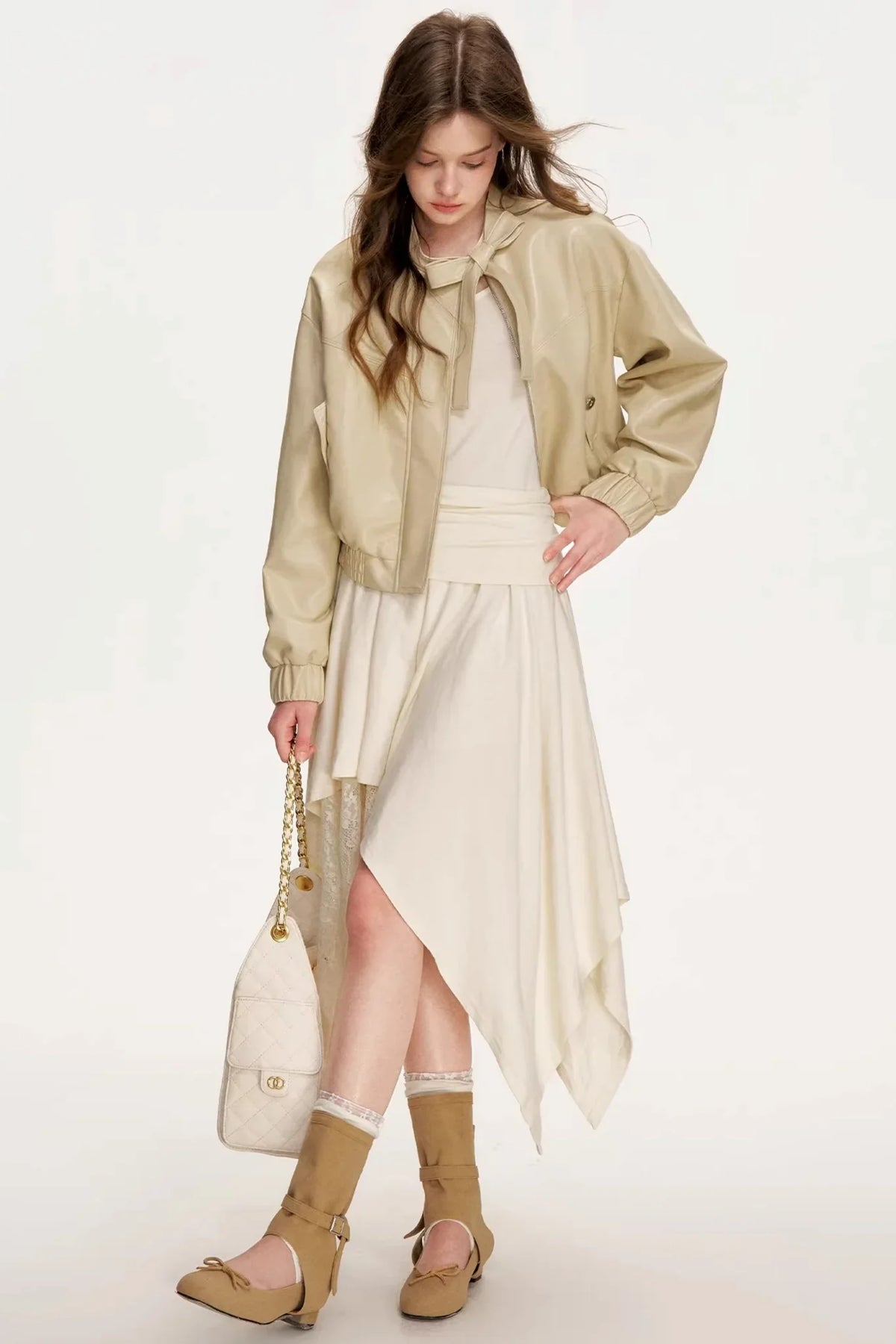 Eco-Friendly Bowknot Leather Jacket