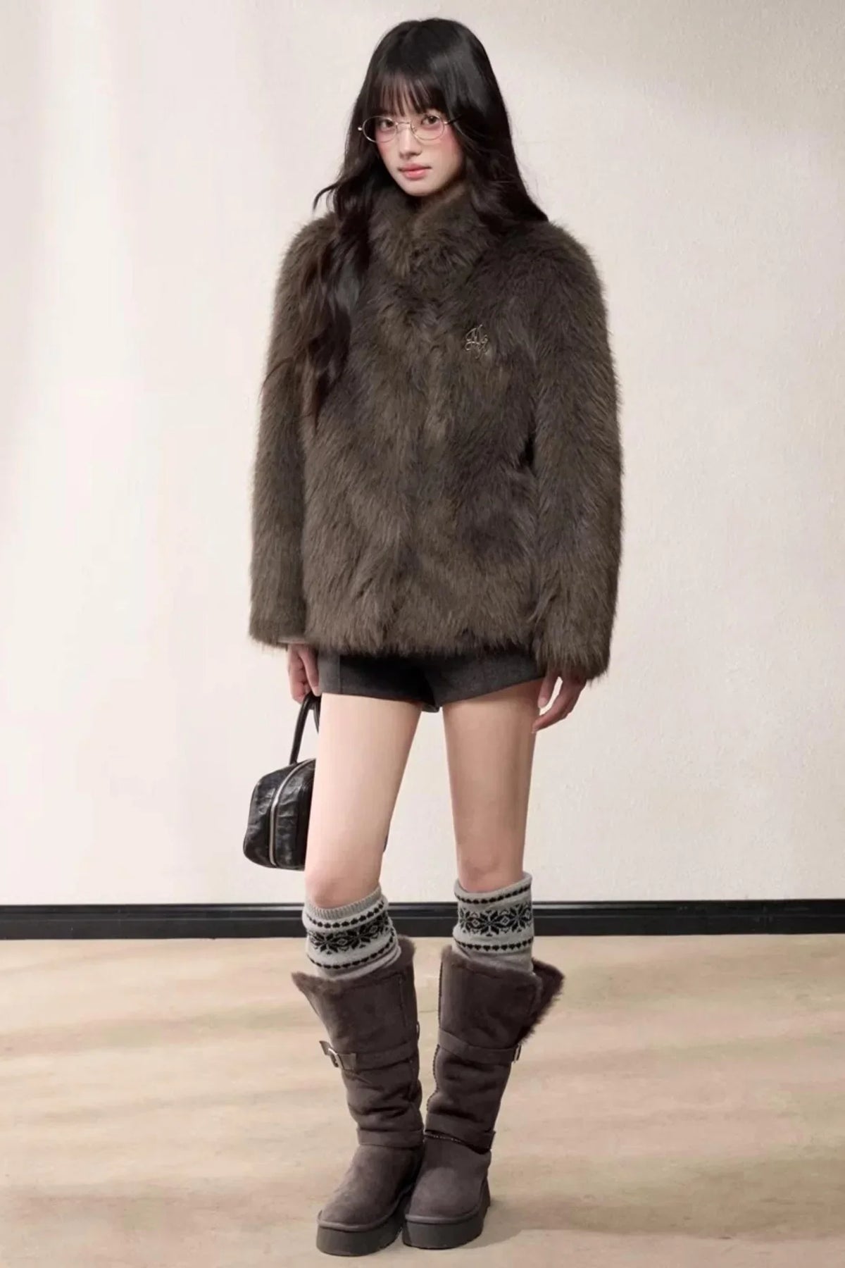 Eco-Friendly Fur Stand-Up Collar Coat