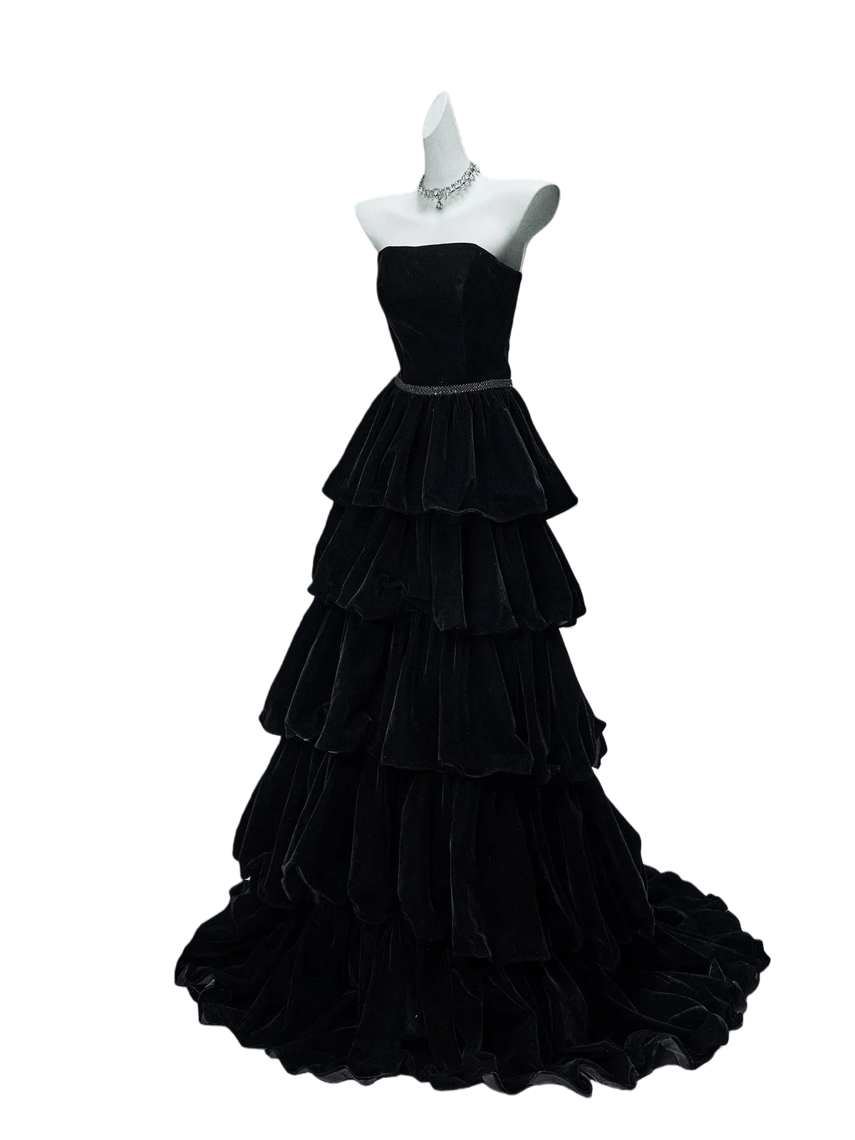 Ebony Zisel Tiered Velvet Couture Gown