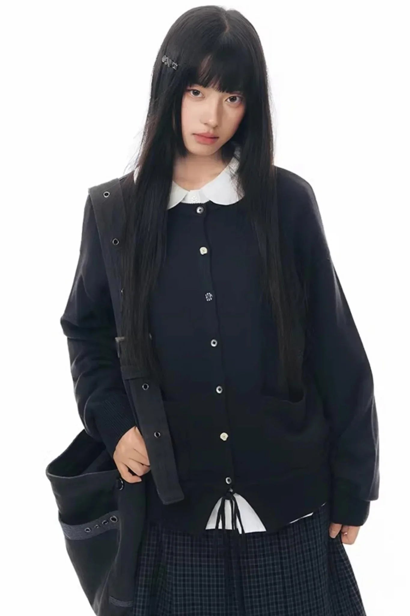 Elastic Knit Button Cardigan