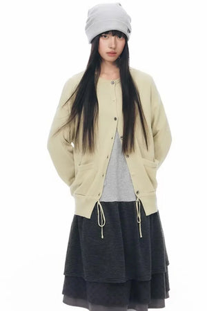 Elastic Knit Button Cardigan