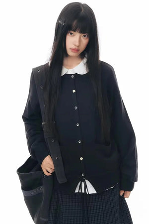 Elastic Knit Button Cardigan
