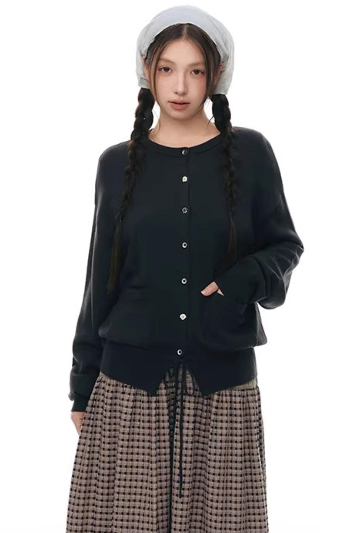 Elastic Knit Button Cardigan