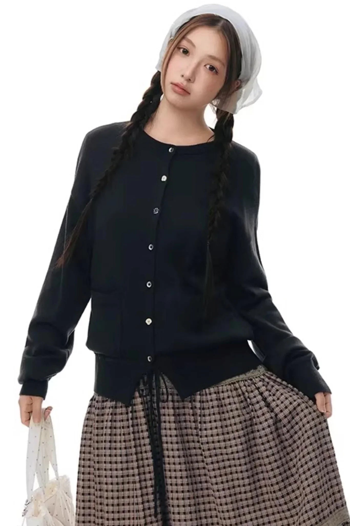 Elastic Knit Button Cardigan