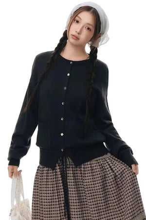 Elastic Knit Button Cardigan