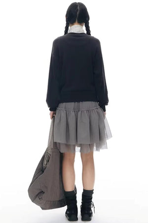 Elastic Knit Button Cardigan