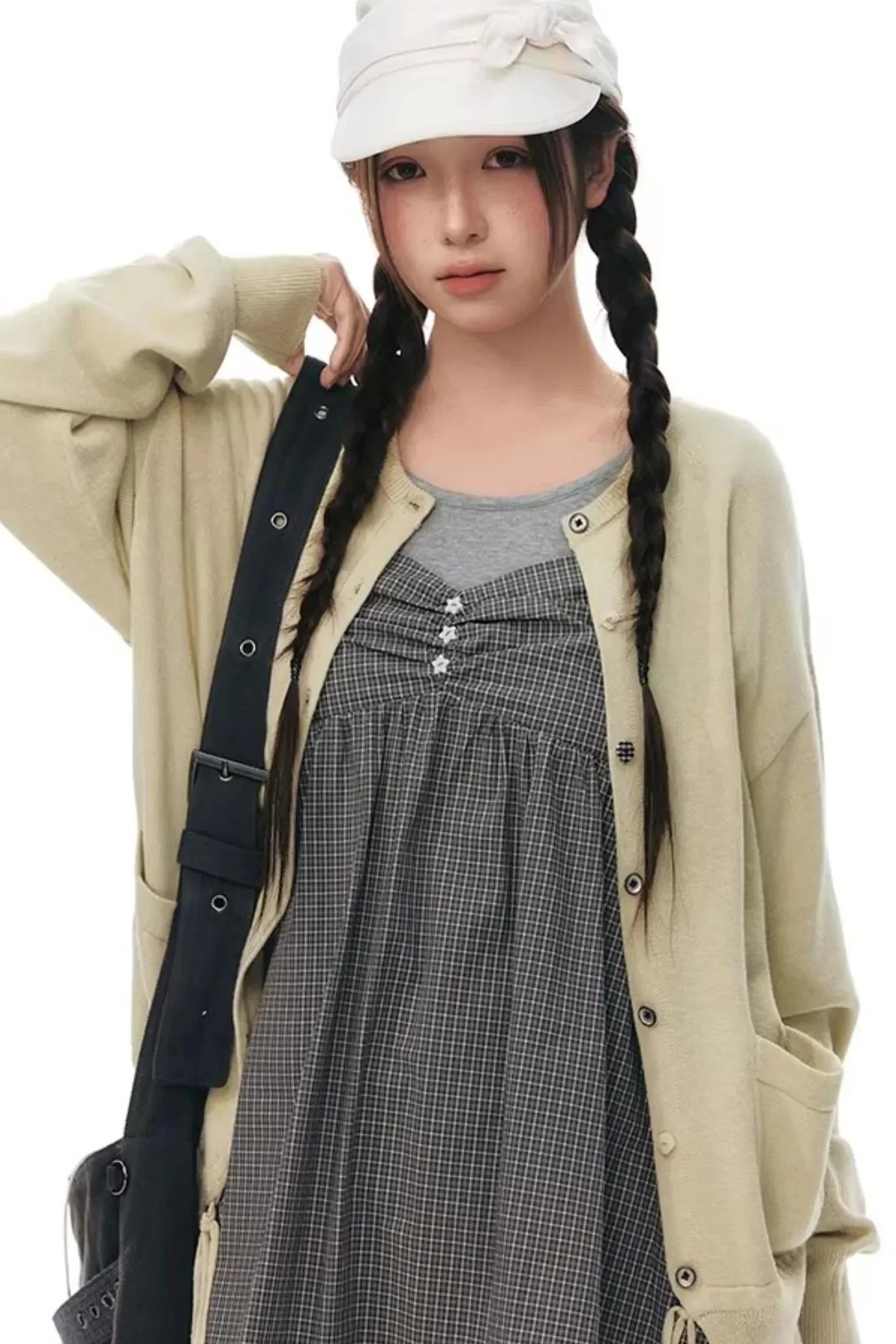 Elastic Knit Button Cardigan